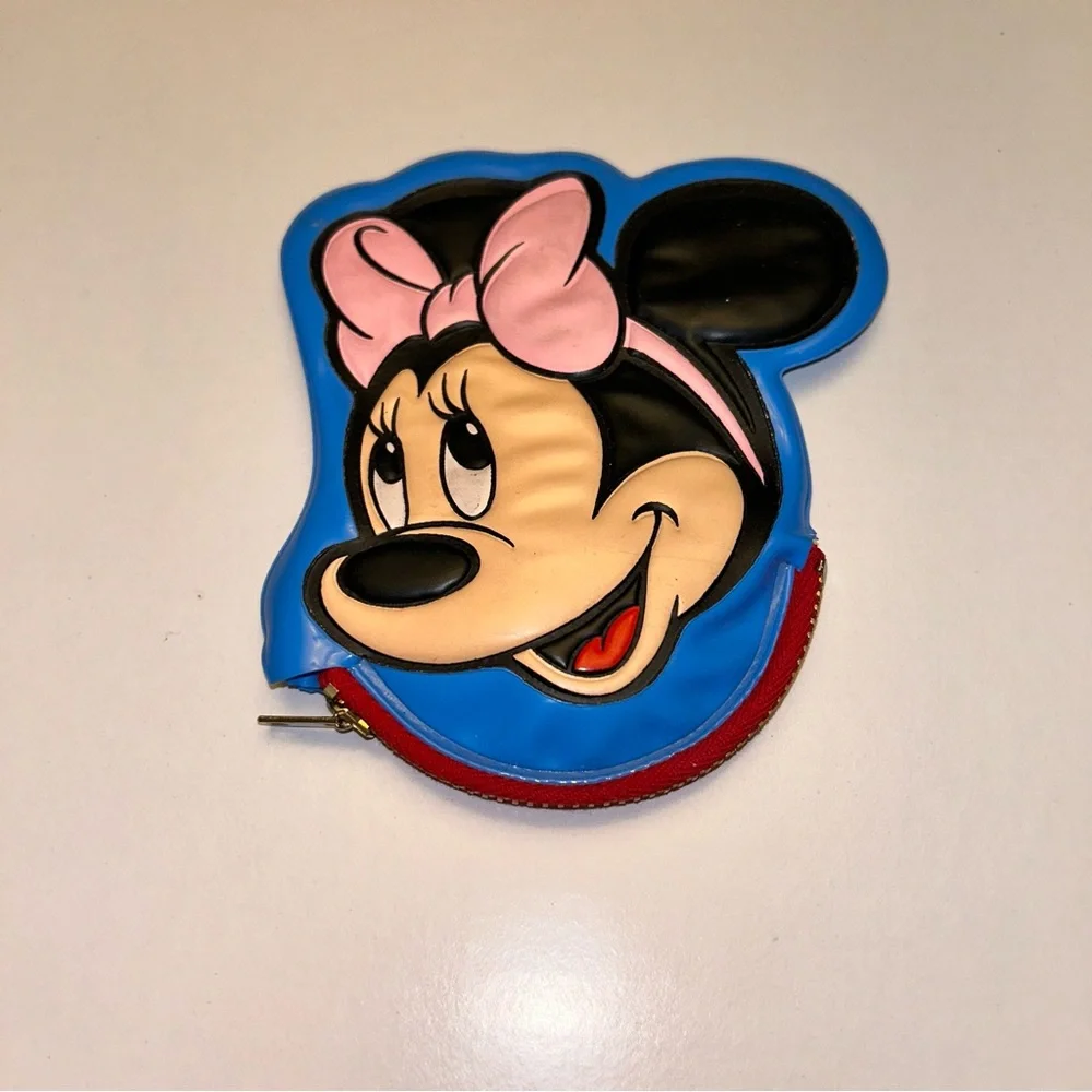 Minnie Mouse Zipper Coin Purse Squeaker Walt Disney World Souvenir Vintage Blue‎